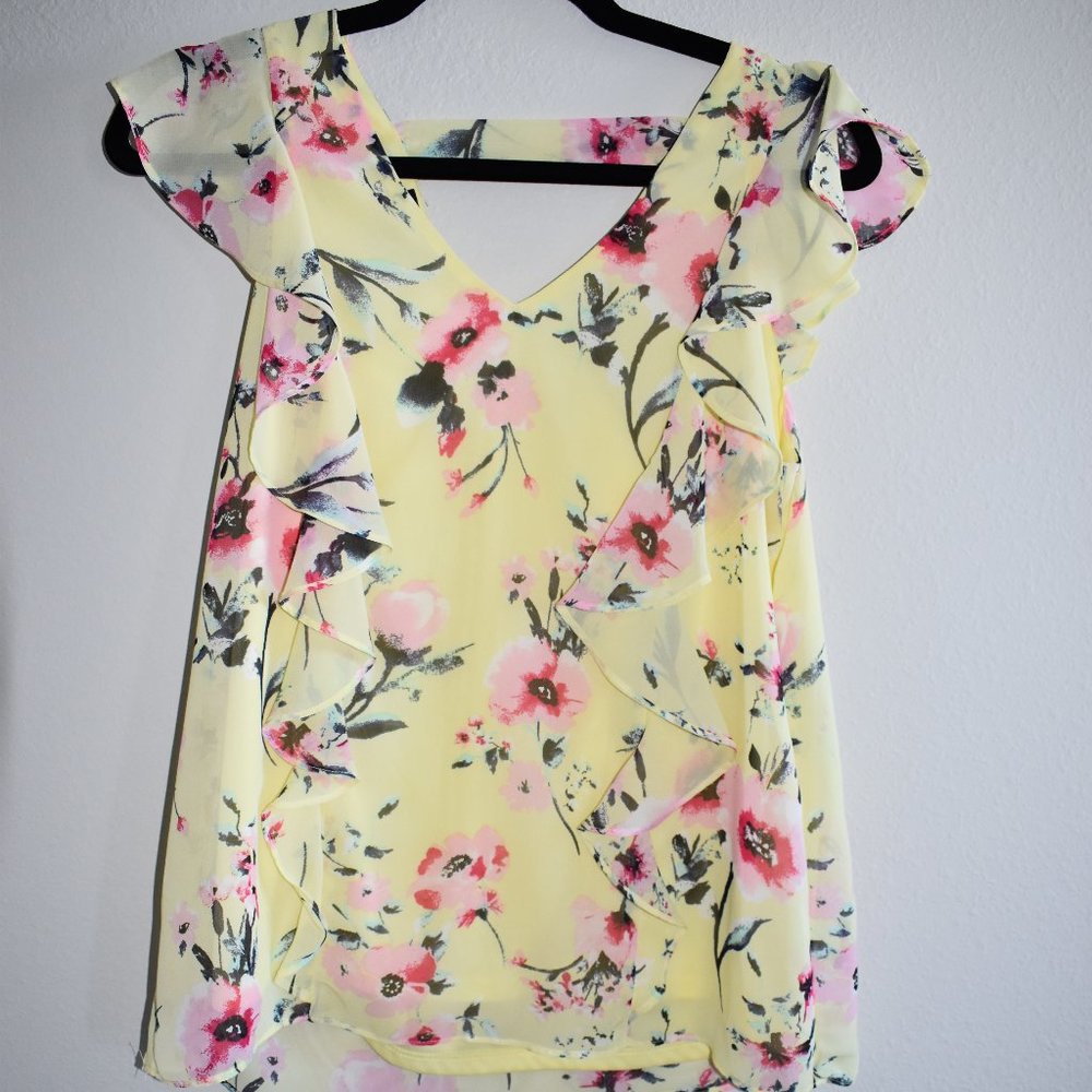 A. BYER FLORAL YELLOW BLOUSE SZ S